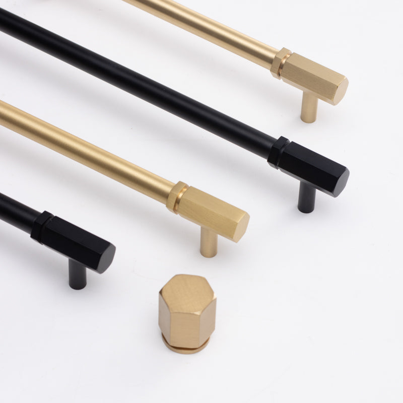 Hexa Bar Pull Handle Brushed Brass and Matt Black Preorder